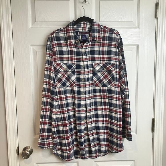 Williams Bay Plaid Long Sleeve Flannel Button Down Shirt Mens Size L TALL Heavy - Picture 1 of 9